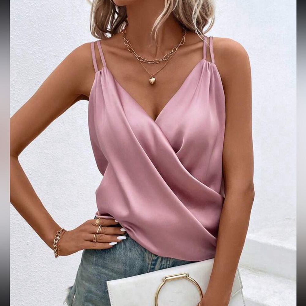 Pink Luxe Satin Cami Top Blouse Shirt